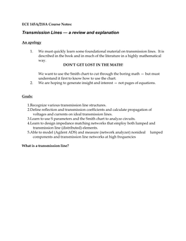 Transmission Lines — a Review and Explanation