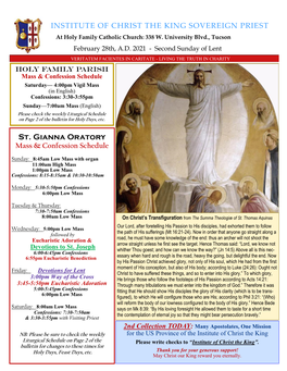 St. Gianna Oratory Mass & Confession Schedule