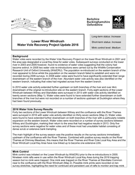 Water Vole Update – Lower River Windrush 2016 Report