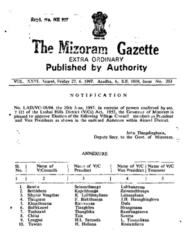 The Mizoram Gazette EXTRA ORDINARY Published by Authority