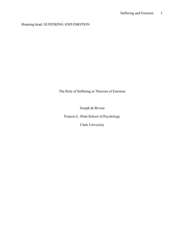 The Role of Suffering in Theories of Emotion