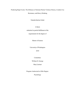 Predicting Rape Events: the Influence of Intimate Partner Violence History, Condom Use