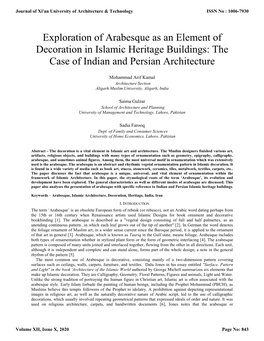 Exploration of Arabesque As an Element of Decoration in Islamic Heritage Buildings: the Case of Indian and Persian Architecture
