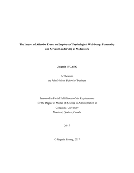 The Impact of Affective Events on Employees' Psychological Well-Being