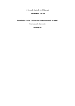 A Strategic Analysis of Al Shabaab John Edward Maszka Submitted in Partial Fulfillment of the Requirements for a Phd Bournemout