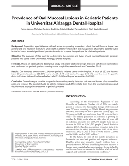 Prevalence of Oral Mucosal Lesions in Geriatric Patients in Universitas Airlangga Dental Hospital