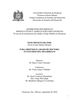 Universidad Autónoma De Zacatecas “Francisco García Salinas” Unidad Académica De Estudios Del Desarrollo Doctorado En Estudios Del Desarrollo