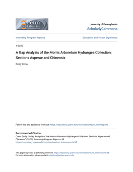 A Gap Analysis of the Morris Arboretum Hydrangea Collection: Sections Asperae and Chinensis