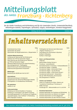 Mitteilungsblatt Des Amtes Franzburg - Richtenberg