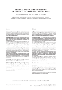 Chemical and Volatile Composition of Three Italian Sweet White Passito Wines