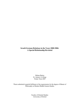 Israeli-German Relations in the Years 2000-2006: a Special Relationship Revisited