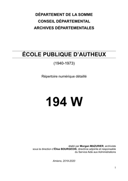 Fonds De L'école Publique D'autheux