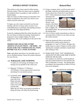 SPINDLE OFFSET TURNING Richard Pikul 1.0 PARALLEL AXIS TURNING