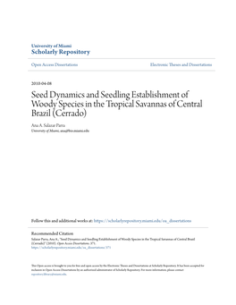 Seed Dynamics and Seedling Establishment of Woody Species in the Tropical Savannas of Central Brazil (Cerrado) Ana A
