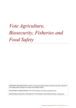 Vote Agriculture, Biosecurity, Fisheries and Food Safety