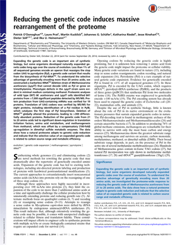 Reducing the Genetic Code Induces Massive Rearrangement of the Proteome