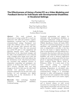 The Effectiveness of Using a Pocket PC As a Video Modeling and Feedback Device for Individuals with Developmental Disabilities in Vocational Settings