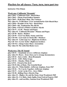 Playlists for All Classes: Turn, Turn, Turn Part Two Instructor: Pete Elman