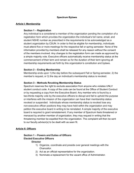 Spectrum Bylaws Article I: Membership Section 1