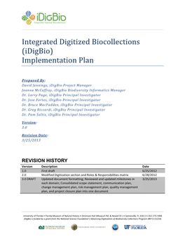 Integrated Digitized Biocollections (Idigbio) Implementation Plan