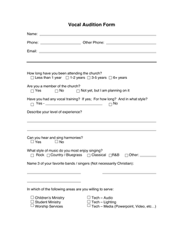 Vocal Audition Form