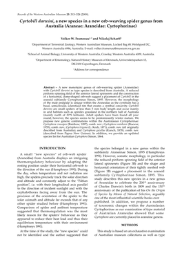 Cyrtobill Darwini, a New Species in a New Orb-Weaving Spider Genus from Australia (Araneae: Araneidae: Cyrtophorinae)