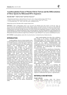 Acanthocephalan Fauna of Marine Fish in Taiwan and the Differentiation of Three Species by Ribosomal DNA Sequences