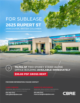 For Sublease 2625 Rupert St Vancouver, British Columbia