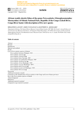 Zootaxa, African Weakly Electric Fishes of the Genus Petrocephalus