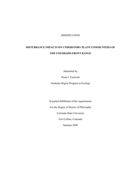 Disturbance Impacts on Understory Plant Communities of the Colorado