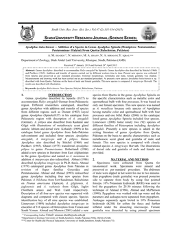 Addition of a Species in Genus Apodiphus Spinola (Hemiptera: Pentatomidae: Pentatominae: Halyini) from Quetta (Baluchistan, Pakistan)