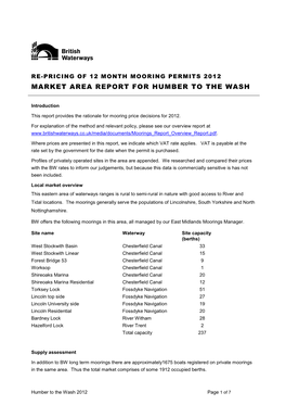 Re-Pricing of 12 Month Mooring Permits 2012 Market Area Report for Humber to the Wash