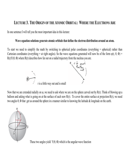 Lecture 3. the Origin of the Atomic Orbital: Where the Electrons Are