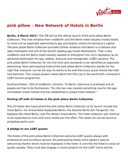 Pink Pillow – New Network of Hotels in Berlin