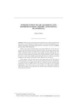 Introduction to Lie Algebras and Representation Theory (Following Humphreys)