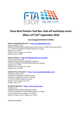 Flexo Best Practice Tool Box ‐Kick-Off Workshop Event: Milan 13Th/14Th September 2016
