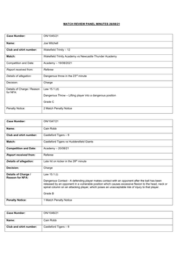 MATCH REVIEW PANEL MINUTES 26/08/21 Case