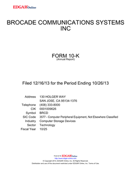 Brocade Communications Systems Inc