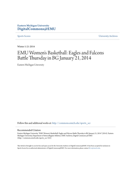 EMU Women's Basketball: Eagles and Falcons Battle Ursdth Ay in BG January 21, 2014 Eastern Michigan University