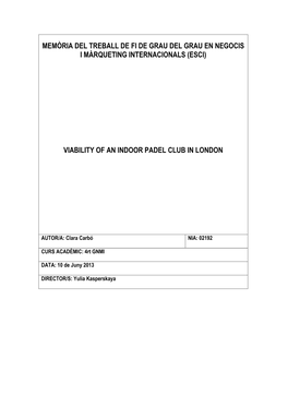 (Esci) Viability of an Indoor Padel Club in London