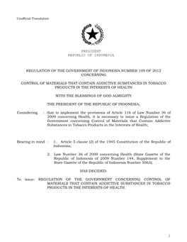 Regulation of the Government of Indonesia Number 109 of 2012 Concerning