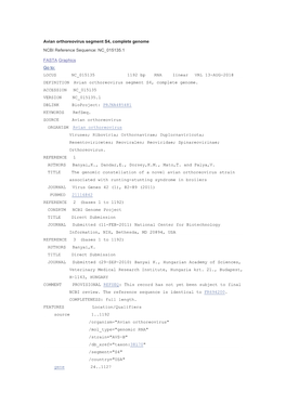 Avian Orthoreovirus Segment S4, Complete Genome NCBI Reference Sequence: NC 015135.1