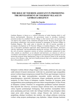 The Role of Tourism Assistant in Promoting the Development of Tourism Village in Lembata Regency