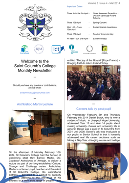 Welcome to the Saint Columb's College Monthly Newsletter
