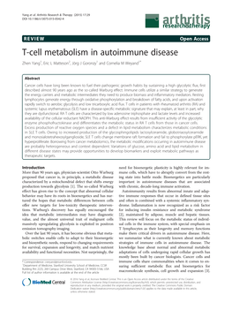 VIEW Open Access T-Cell Metabolism in Autoimmune Disease Zhen Yang1, Eric L Matteson2, Jörg J Goronzy1 and Cornelia M Weyand1*