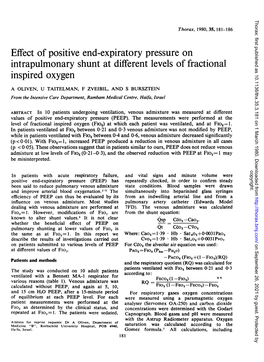 Effect of Positive End-Expiratory Pressure on Intrapulmonary Shunt at Different Levels of Fractional Inspired Oxygen