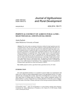 Journal of Agribusiness and Rural Development
