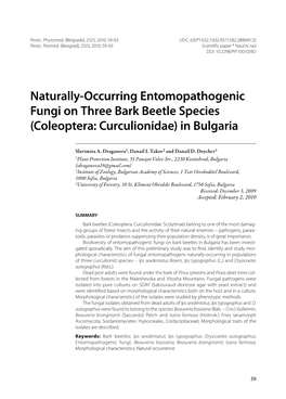 Naturally-Occurring Entomopathogenic Fungi on Three Bark Beetle Species (Coleoptera: Curculionidae) in Bulgaria