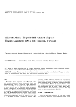 Güzelsu Akseki Bölgesindeki Antalya Napları Üzerine Açıklama (Orta Batı Toroslar, Türkiye)