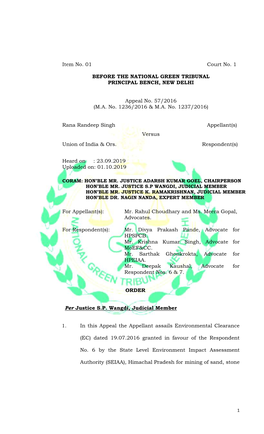 Item No. 01 Court No. 1 BEFORE the NATIONAL GREEN TRIBUNAL